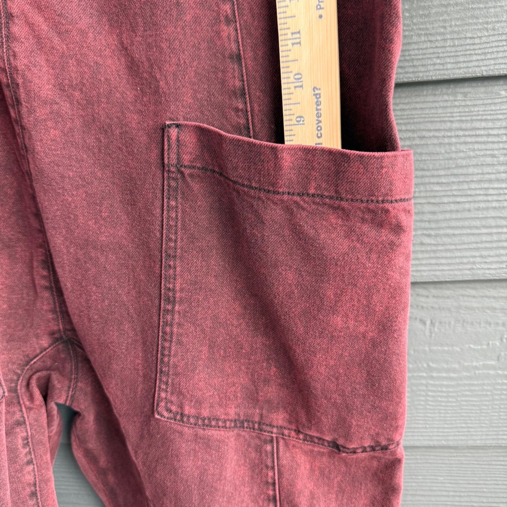 Free People We The Free Cotton Barrel Leg Overalls Jumpsuit Burgundy L - Picture 5 of 10